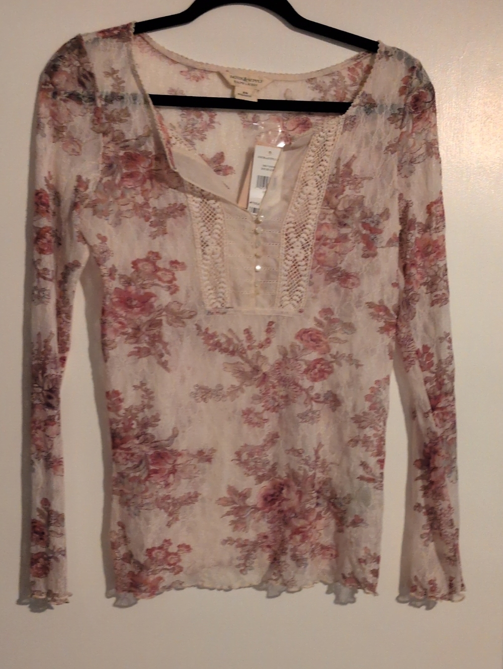 Denim & Supply Ralph Lauren Cream Long-Sleeve Floral Lace-Trim Top